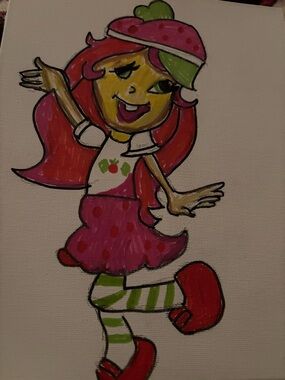Hand-Painted Strawberry Girl Canvas - Pink & Red